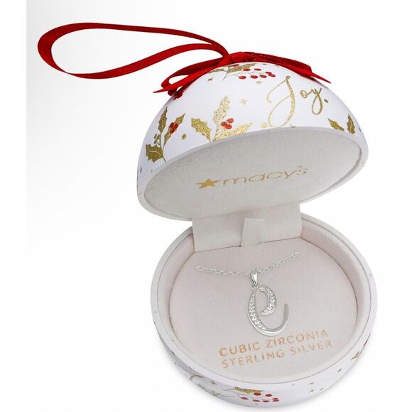 Sterling Silver 'E' Initial Necklace w/ Christmas Ornament Gift Box Stunning NEW - Picture 1 of 5